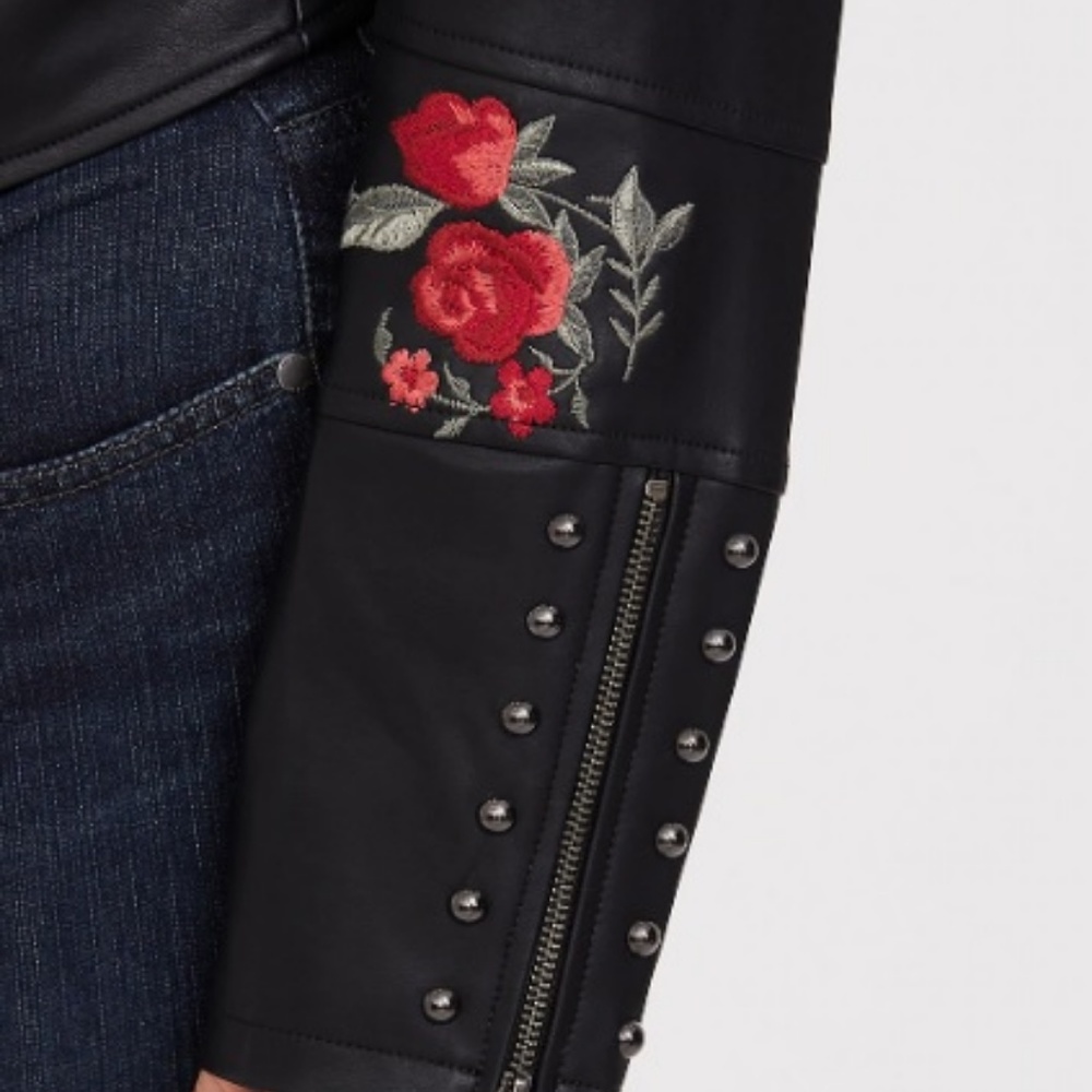 NWT 0X Torrid Faux Leather Black Rose Moto Jacket - Picture 4 of 8